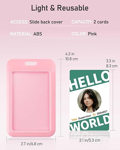 Miniatura 7 de Uniclife - Paquete de 3 portatarjetas de identificación deslizante vertical de plástico duro rosa con frente transparente, para identificaciones de