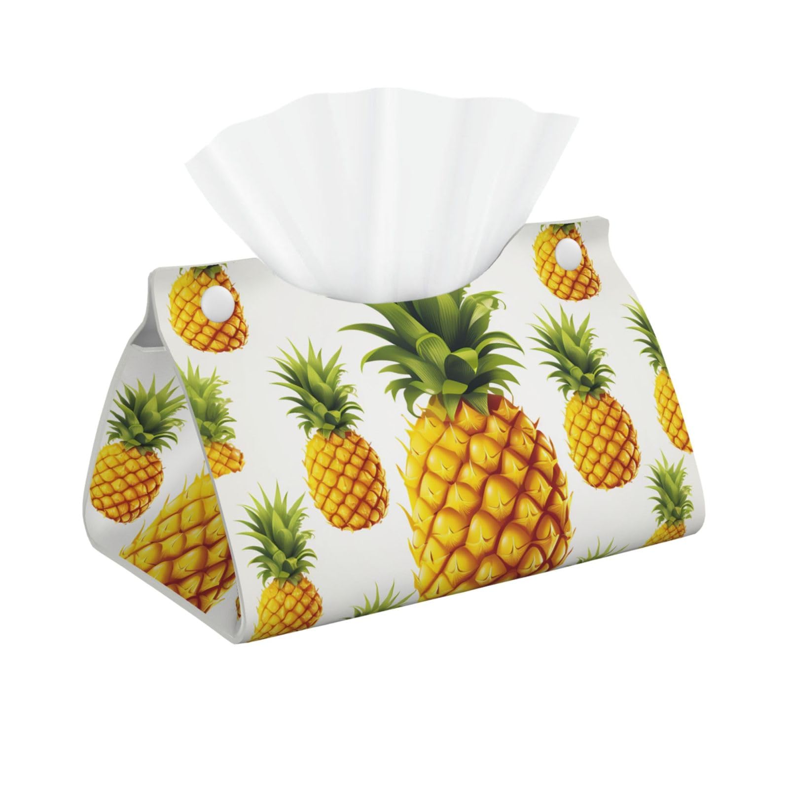 Pu Leather Tissue Box Cover, Yellow Pineapple On White Background Illustration Rectangle Tissue Case Covers Decorative Tissue Box Holder Waterproof Tissue Holder Organizer for Bathroom Home Office