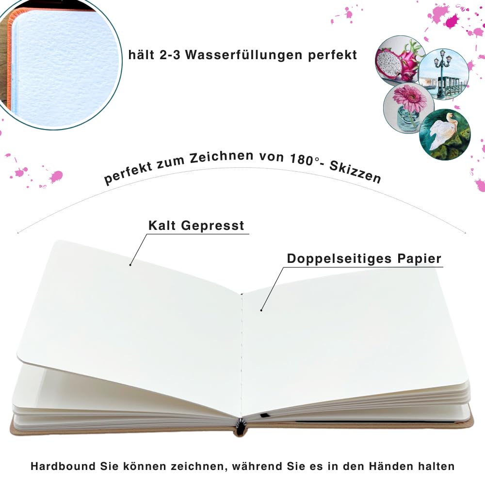 Mypaperworld Szkicownik akwarelowy 300 g/m², 100% bawełna, 16 x 16 cm, bezkwasowy, 24 arkusze, 48 stron, tłoczony na zimno (beżowy)