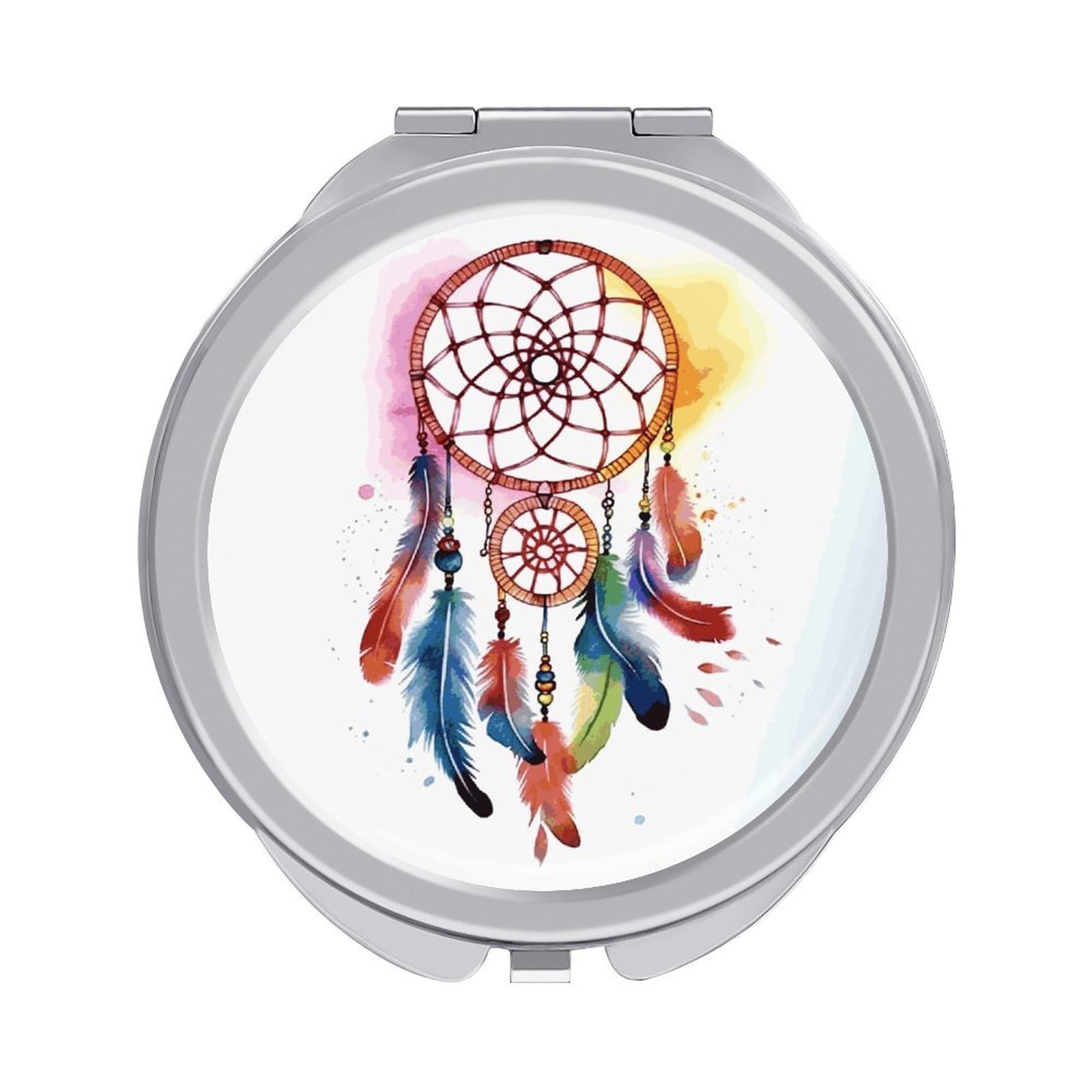 LDGSUPH Watercolor Dream Catcher Travel Makeup Mirrors Portable Compact Mirror Double-Sided 2X/1X Magnifying Folding Pocket Mirror Mini Round Handheld Mirrors for Home Outdoor
