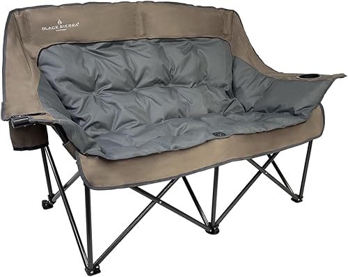 Black Sierra - Silla doble de camping para adultos, sofá biplaza plegable de gran tamaño que soporta 600 libras, sofá acolchado de felpa para
