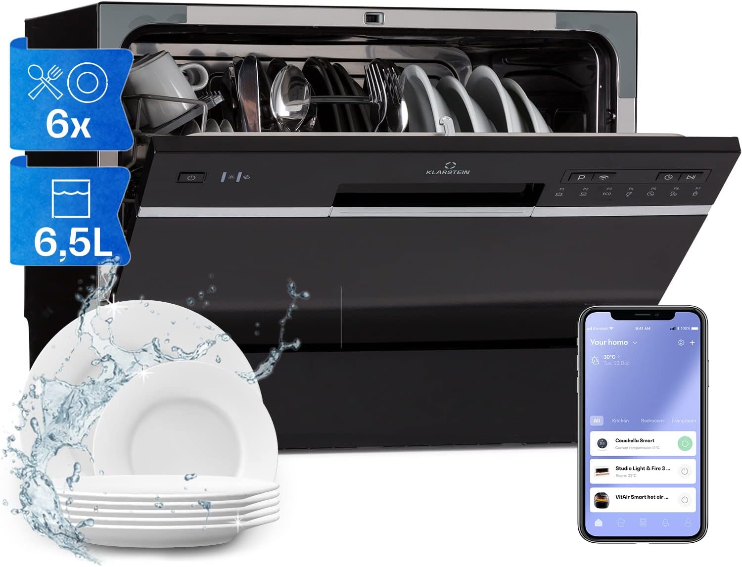Klarstein Table Top Dishwasher w/BuiltIn Installation, 6 Place Setting
