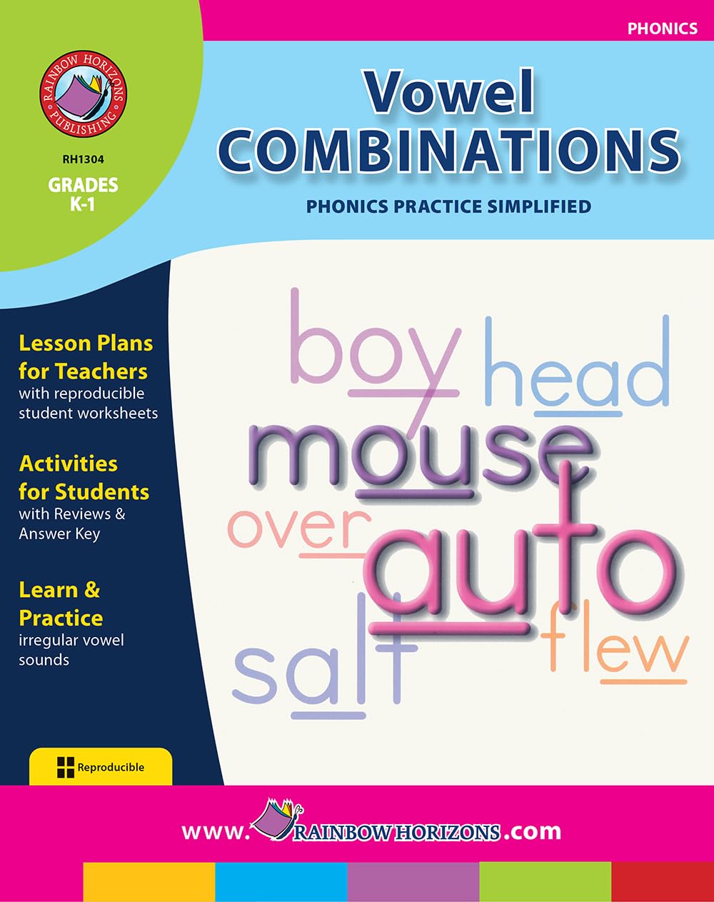 Vowel Combinations: Phonics Practice Simplified Gr. K-1 - Rainbow Horizons Publishing