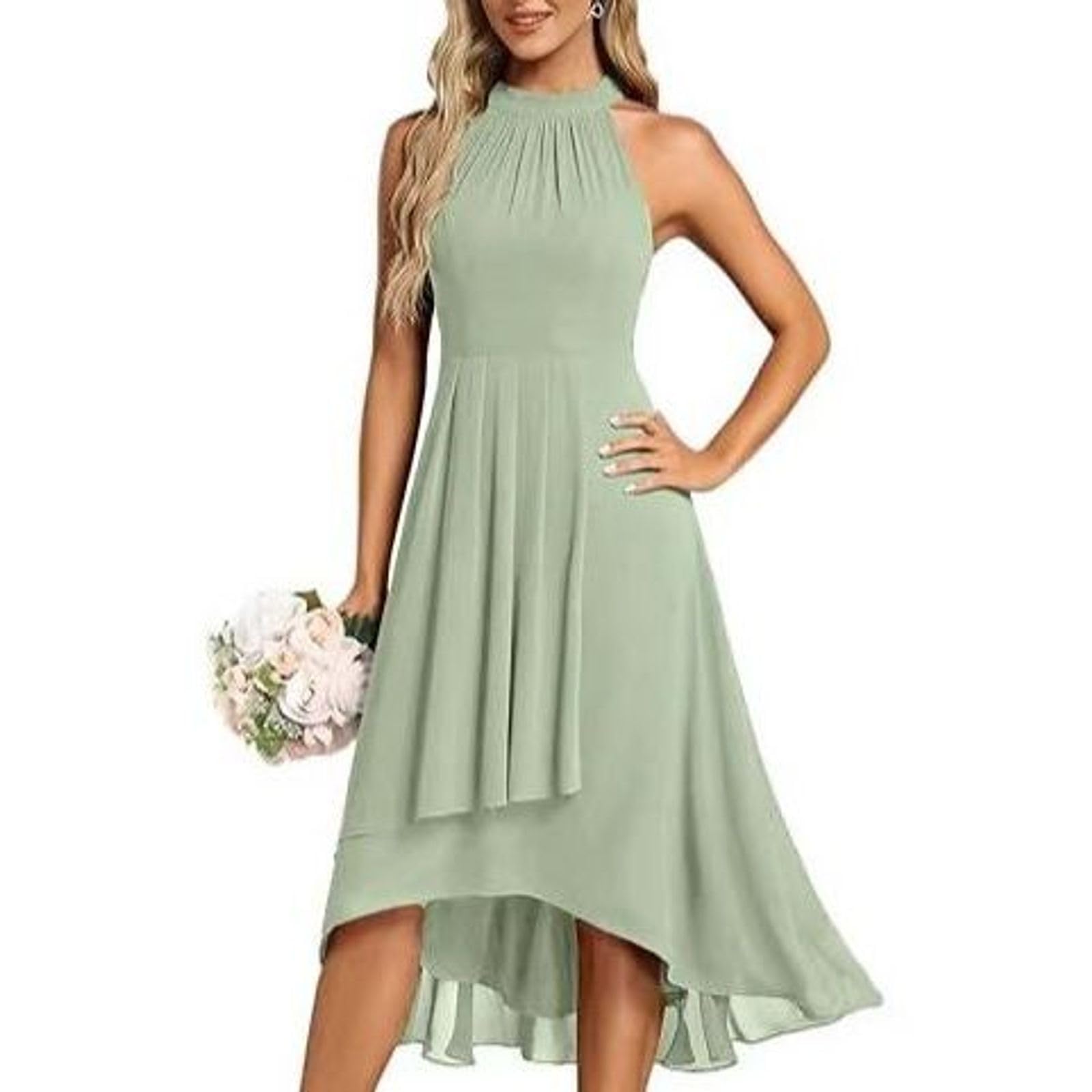 Elegante vestido sin mangas para mujer, vestido formal asimétrico con cintura fruncida, vestido de invitada de boda, vestido largo de fiesta de noche