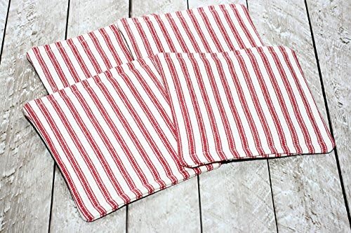 Red Ticking Fabric Coaster Set