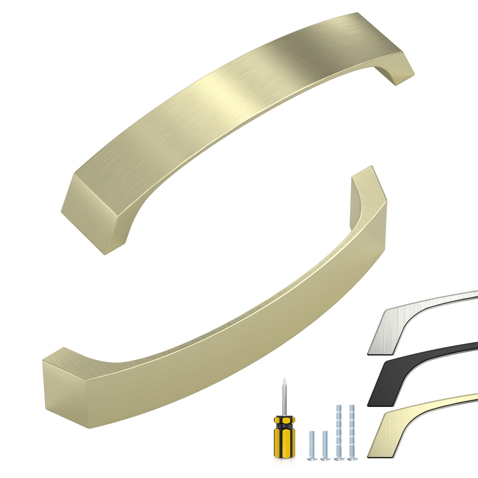 ELEBUILD 12 Pack Brass Cupboard Handles 128mm (5 Inch) Hole Center, Gold