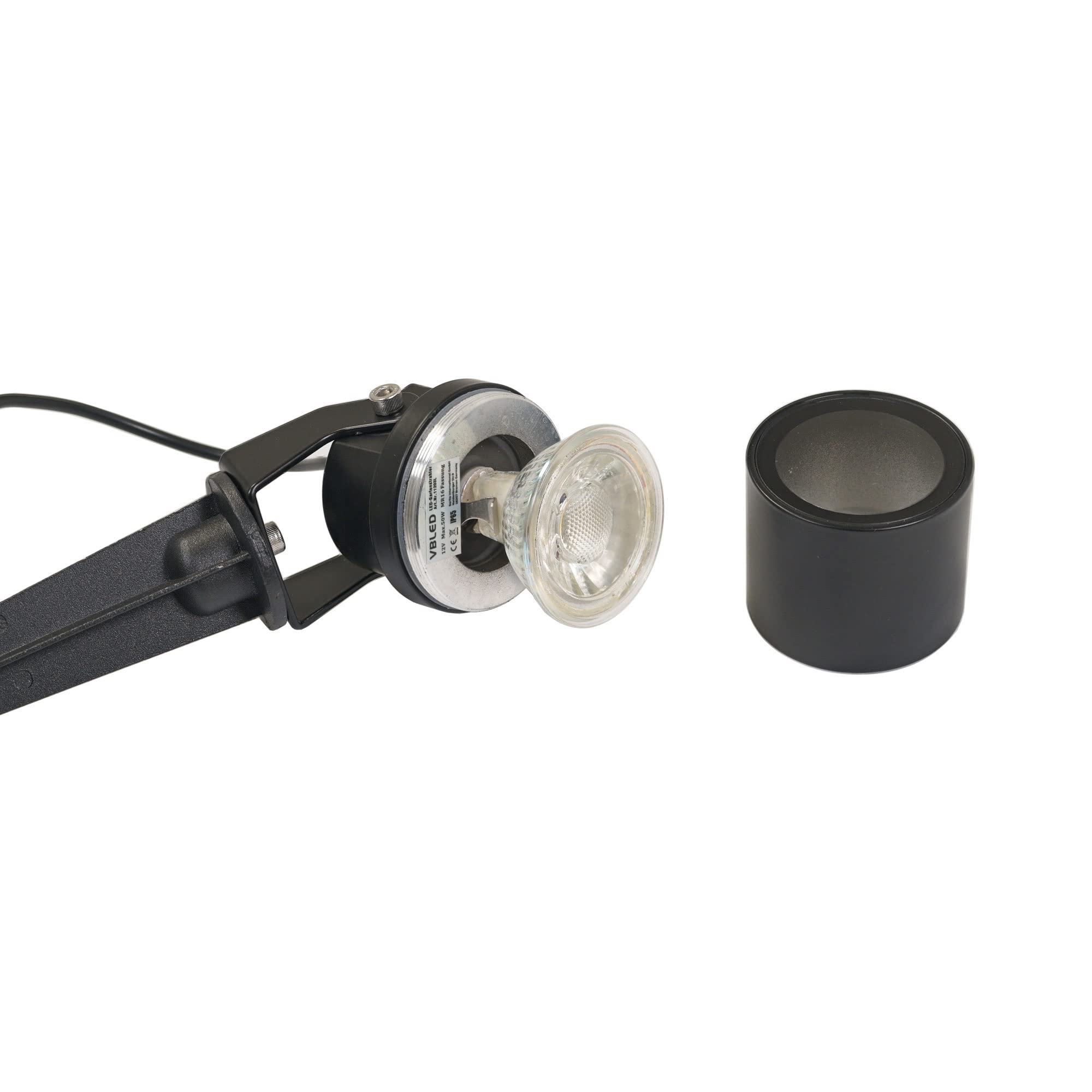 VBLED 3er SET Werios Gartenstrahler mit Erdspieß schwarz Außenstrahler 12V AC mit MR16 LED Leuchtmittel 5W 3000K inkl. Trafo und 3fach-Verteilerkabel