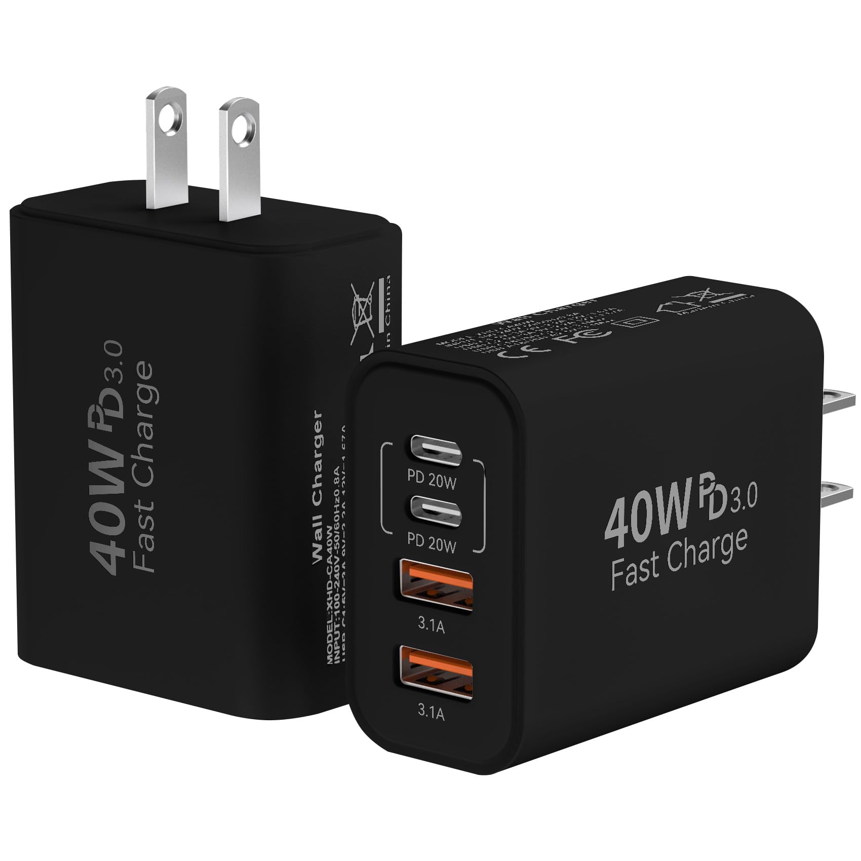 USB C Wall Fast Charger Block 40W 4-Port Type C Chargers Fast Charging Blocks PD Power Charger Adapter