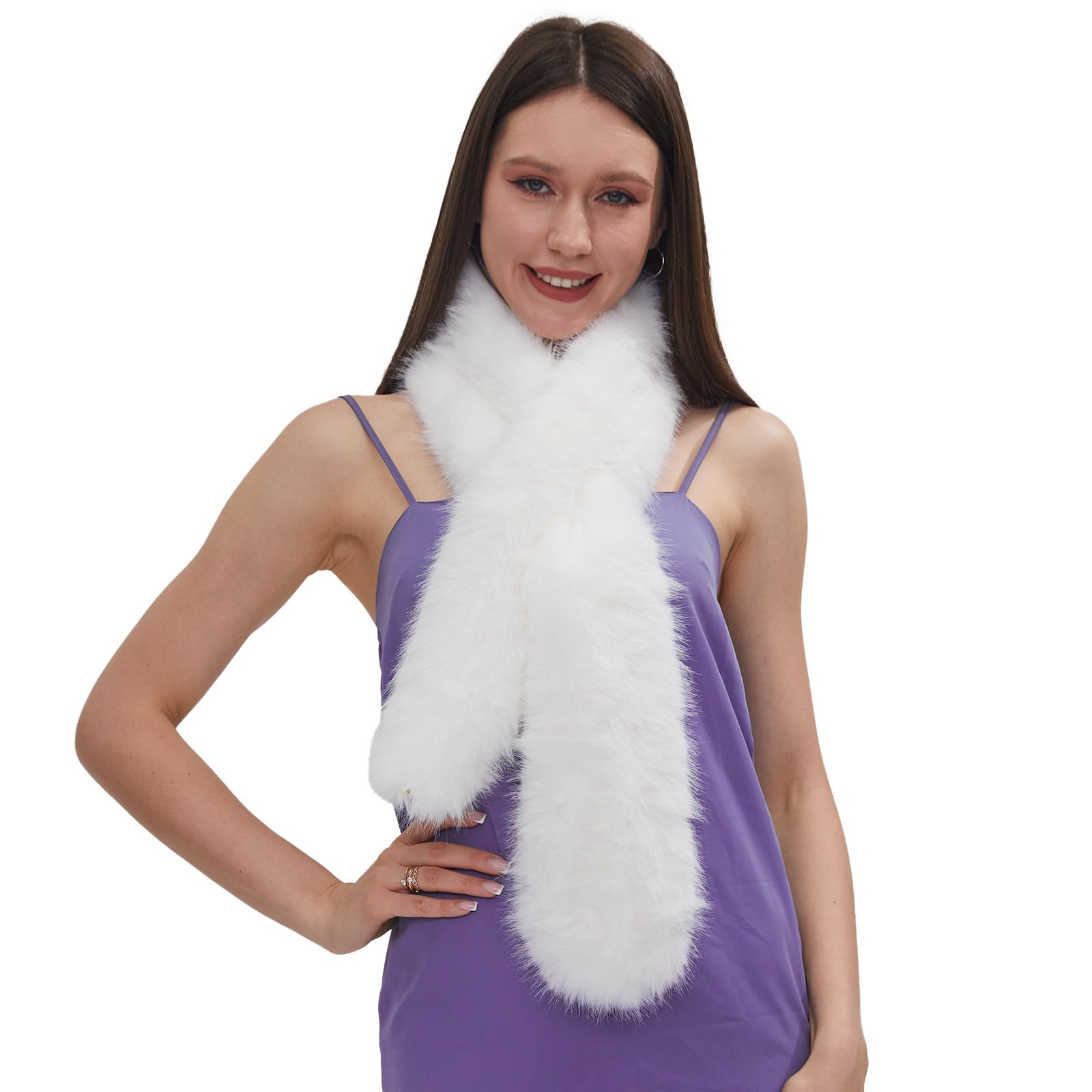 55 Inch Womens Faux Fur Scarf Neck Collar Warmer Stole Shawl Lady Evening Scarf Wrap for Cold Winter