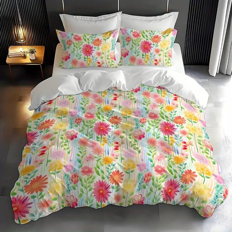 Housses de couettes 240x260 floral rouge avec parure de lit 3 pièces zip