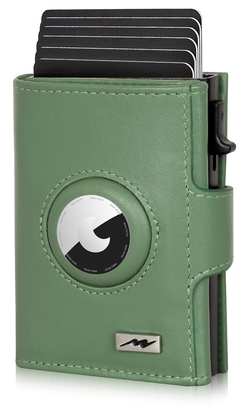 Marc Peter® Chicago Leder Push Air Slim Wallet - Airtag Geldbörse mit Münzfach - RFID Schutz kleines Mini Portmonee Leder