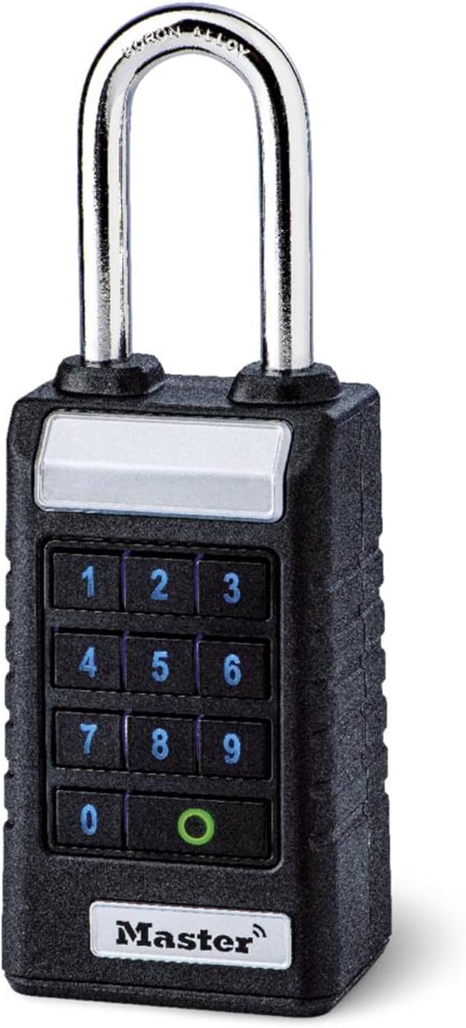 Master Lock 6400EURLJENT Bluetooth Vorhängeschloss für Unternehmen und Industrie [Bluetooth kompatibel mit Smartphone] [Länger Bügel] [Wetterfest] Schwarz