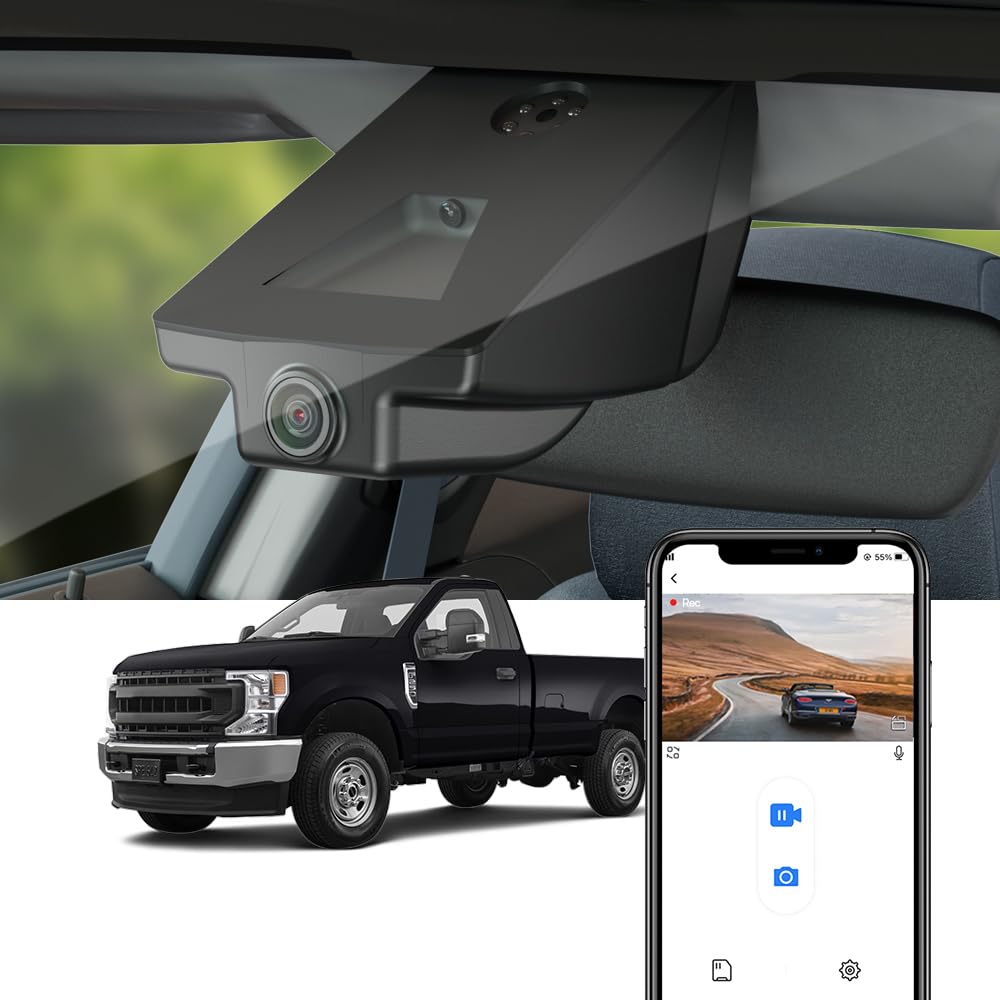 Fitcamx 4K Dash Cam Suitable for Ford F250 F350 XL XLT 2011-2025 (DZ-00455), OEM Factory Look, UHD 2160P Video, Built-in WiFi & APP, Loop Recording,