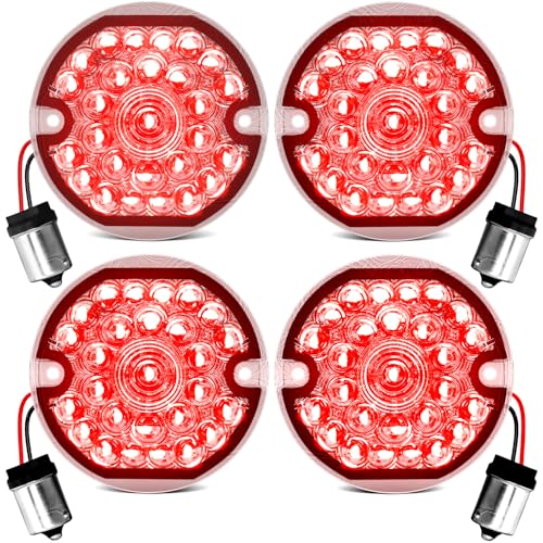 3-1/4 Inch LED Turn Signal Kit 1157 Double Base Front Turn Signal + 1156 Single Connector Red Rear Signal Lights Compatible with Harley Road Glide Road King Softail Ultra
