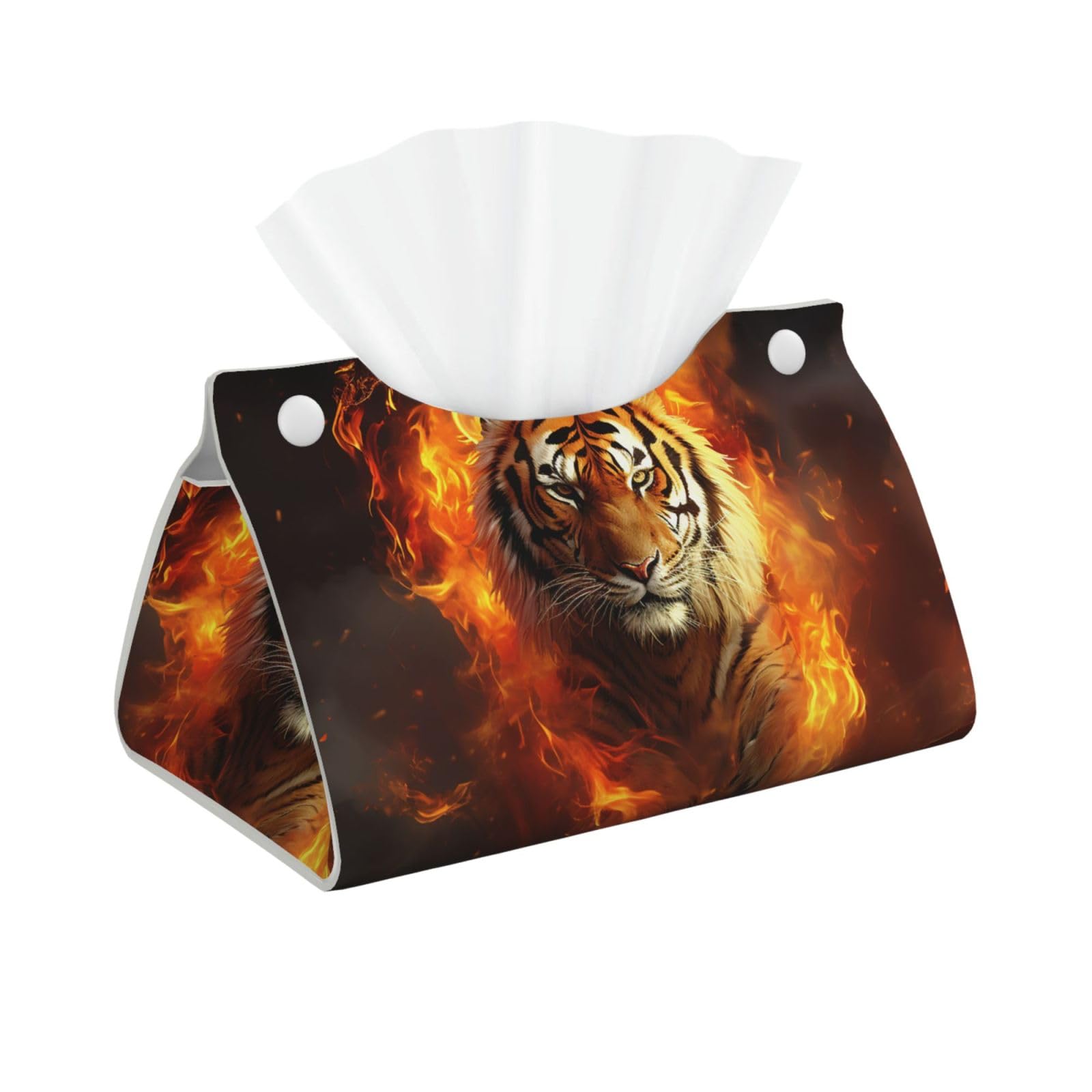 Pu Leather Tissue Box Cover, Cool Tiger in Flame Rectangle Tissue Case Covers Decorative Tissue Box Holder Waterproof Tissue Holder Organizer for Bathroom Home Office