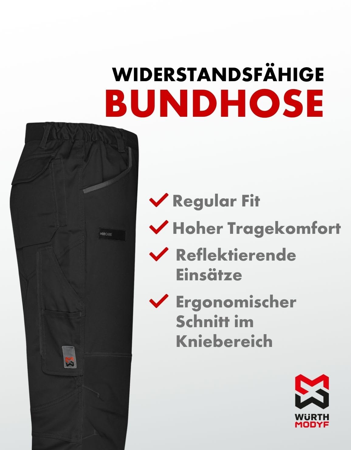 WÜRTH MODYF Bundhose Stretch X - professionelle Arbeitshose für Herren - Bundhose mit Reißverschluss - in den Größen 24-118 in Weiß und weiteren Farben