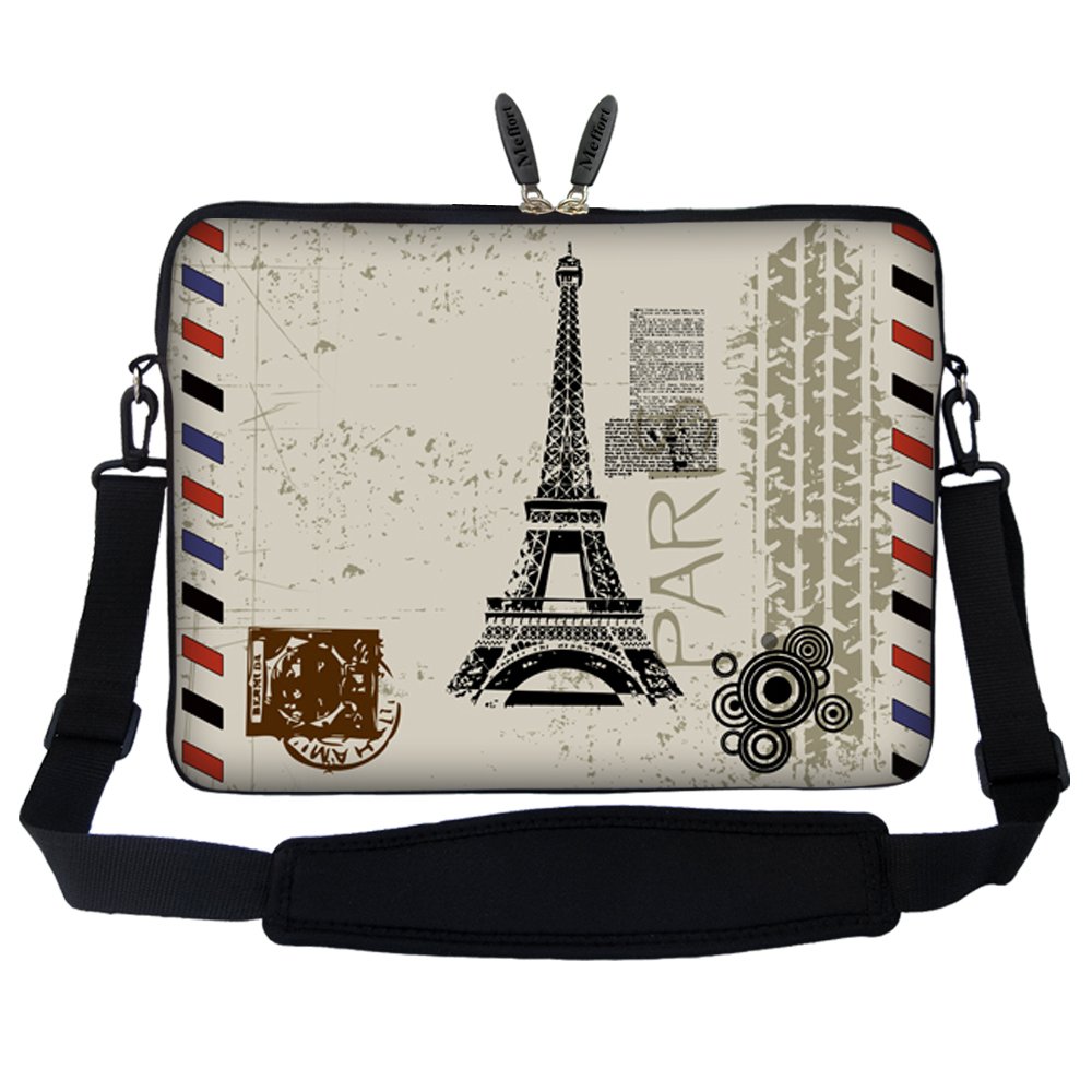 Meffort Inc 15 15.6 inch Neoprene Laptop Sleeve Bag Carrying Case with Hidden Handle and Adjustable Shoulder Strap - Paris Design