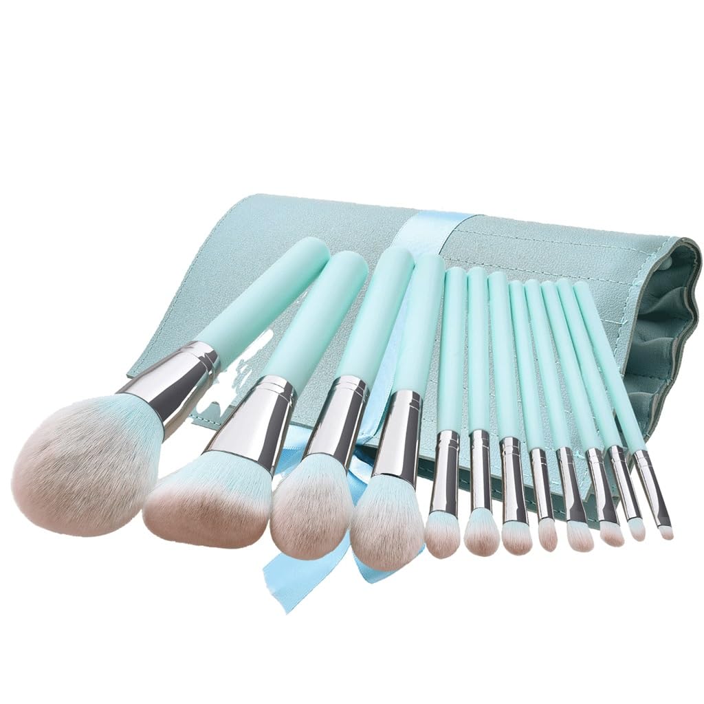 12 pennelli for trucco con manico azzurro Strumenti di bellezza for fondotinta for capelli morbidi e ombretti