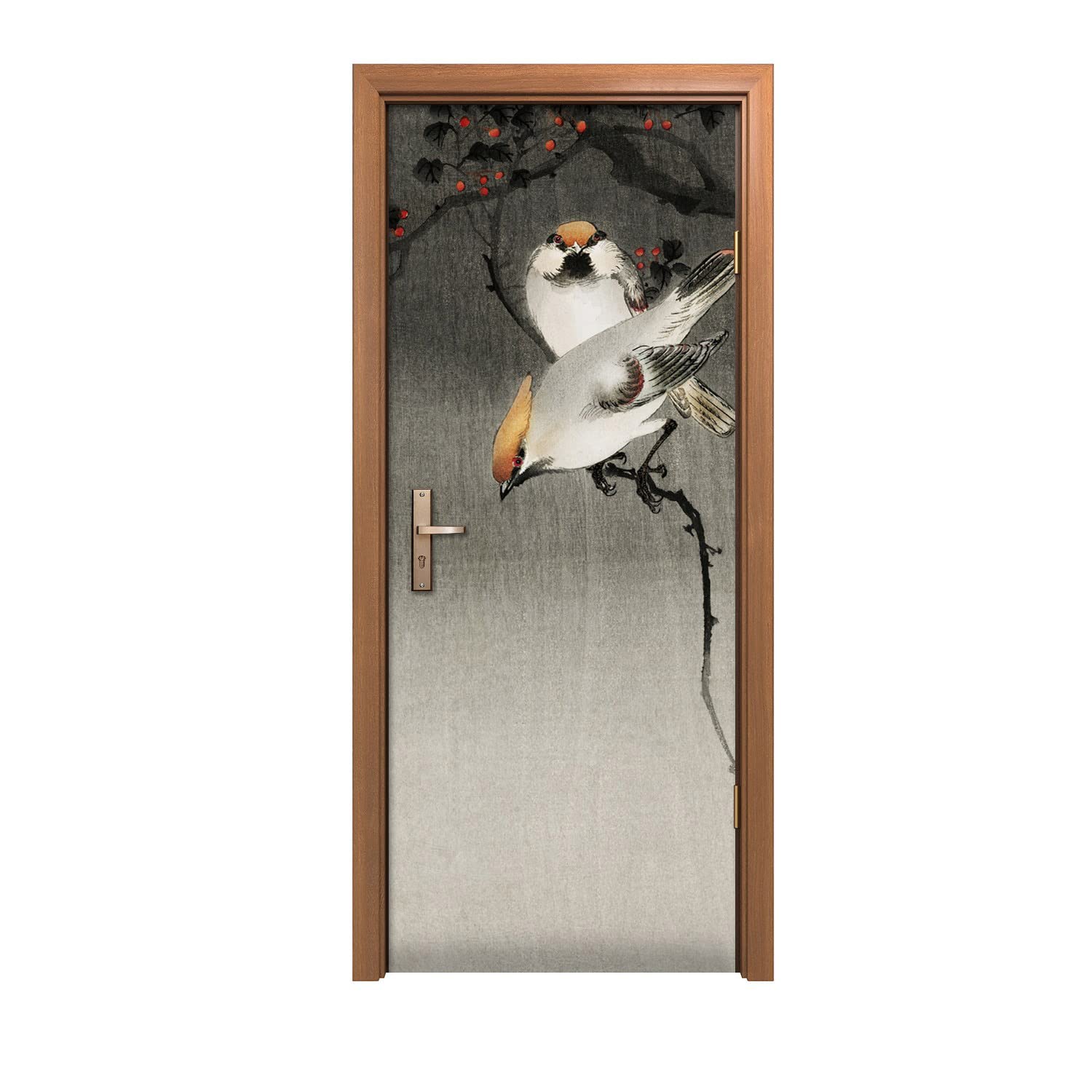 Autocollant de porte 90x200cm Coloray avec motif d'Asie branches et oiseaux pour déco murale