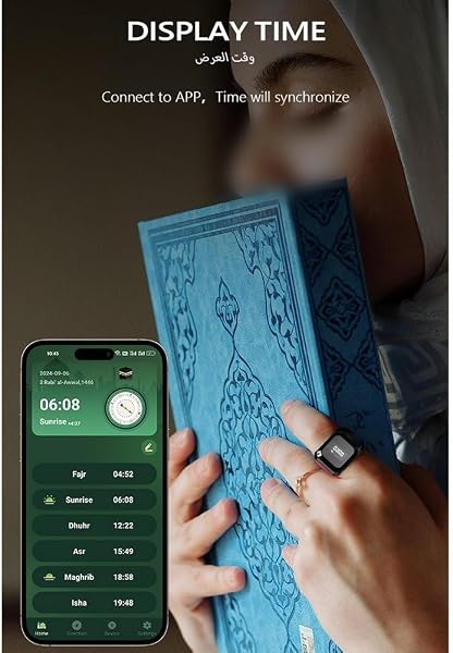 Pour compteur Tasbih rechargeable pour bague avec affichage électronique étanche pour rappel Zikr pour musulmans, pour bracelet de prière numérique (noir) 18 mm - 4