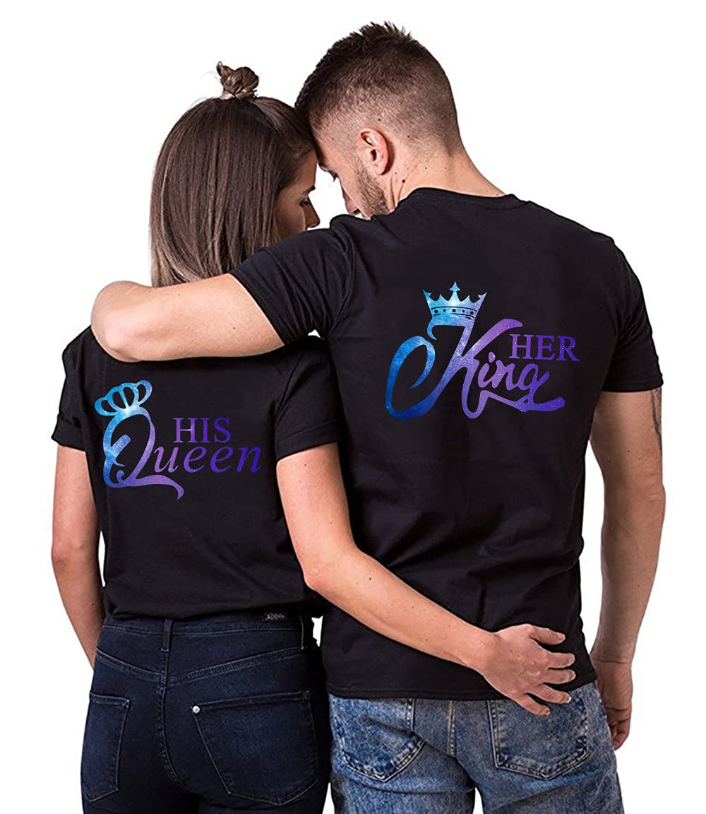 Matching King & Queen T-Shirts For Couples – Set Of 2 Black Or White Tees