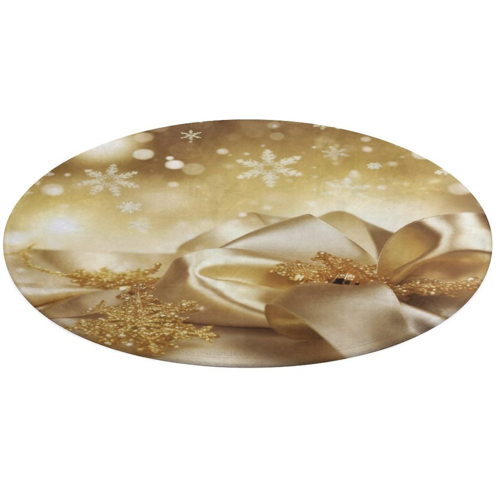 Tapis de Noël rond en soie dorée et velours corail haut de gamme