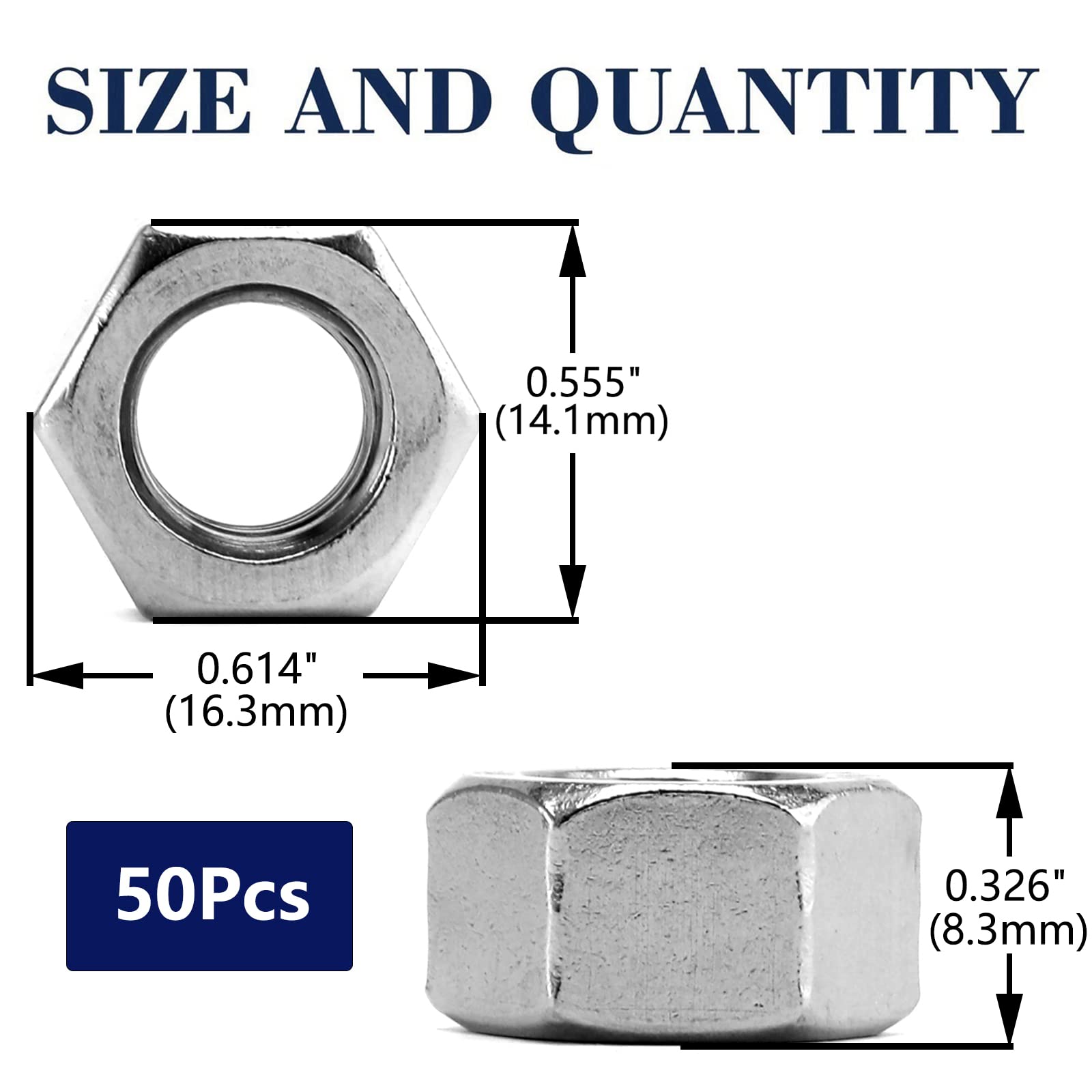 Snapklik.com : 3/8-16 Hex Nuts 50Pcs 304 Stainless Steel 18-8
