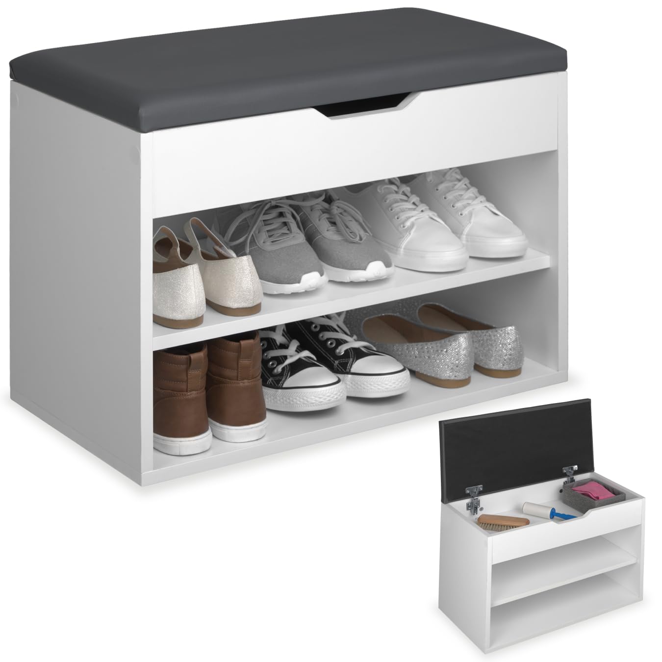 tectake® Schuhschrank mit Sitzbank, Schuhregal, Sitzbank mit Stauraum, Garderobe, Garderobenschrank, Schuhbank mit Sitzfläche, Sitzkissen Bank, Kommode Flur