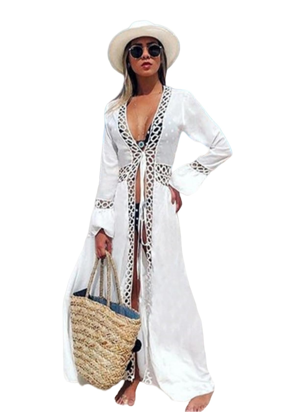 Laura in Nuevo Vestido Pareo para Mujer con Volante y Botones Caftán Camisola de Color sólido Cubrir Bikini para Verano Playa y Vacaciones