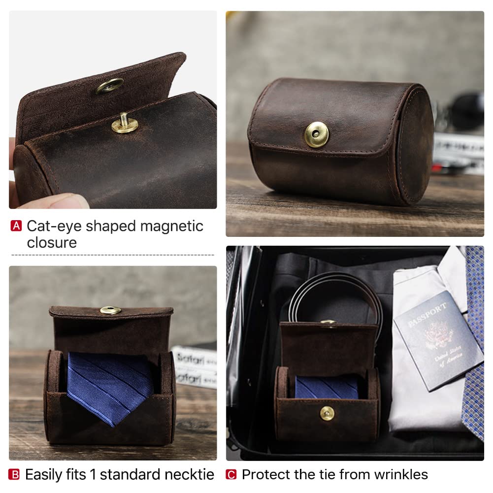 Hiram Boîte de Rangement pour Cravates en Cuir Véritable pour Les Voyages d'affaires Étui à Cravate pour 1 Cravate