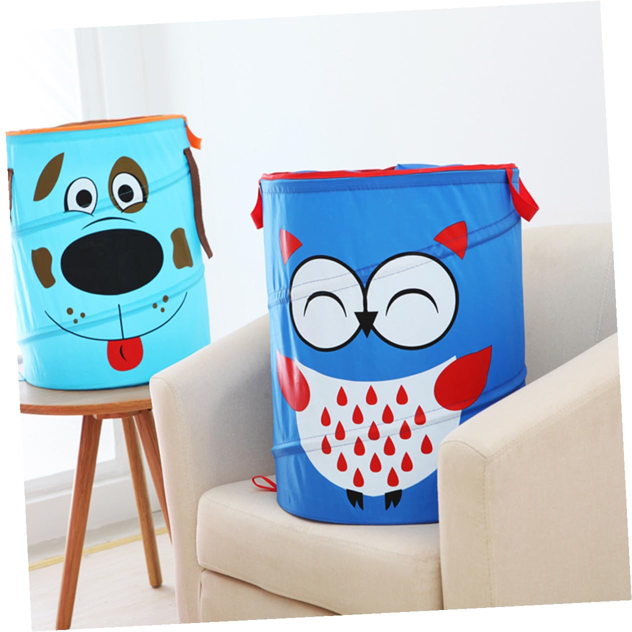 Cesta de Almacenamiento Plegable Búho para Niños, Azul