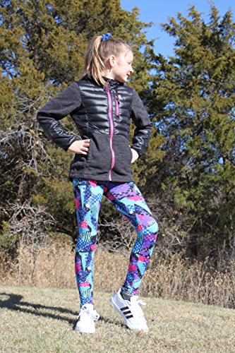 Girls Leggings, High Waist, Full Length, Blue Triangles Graphic Prints & Black3