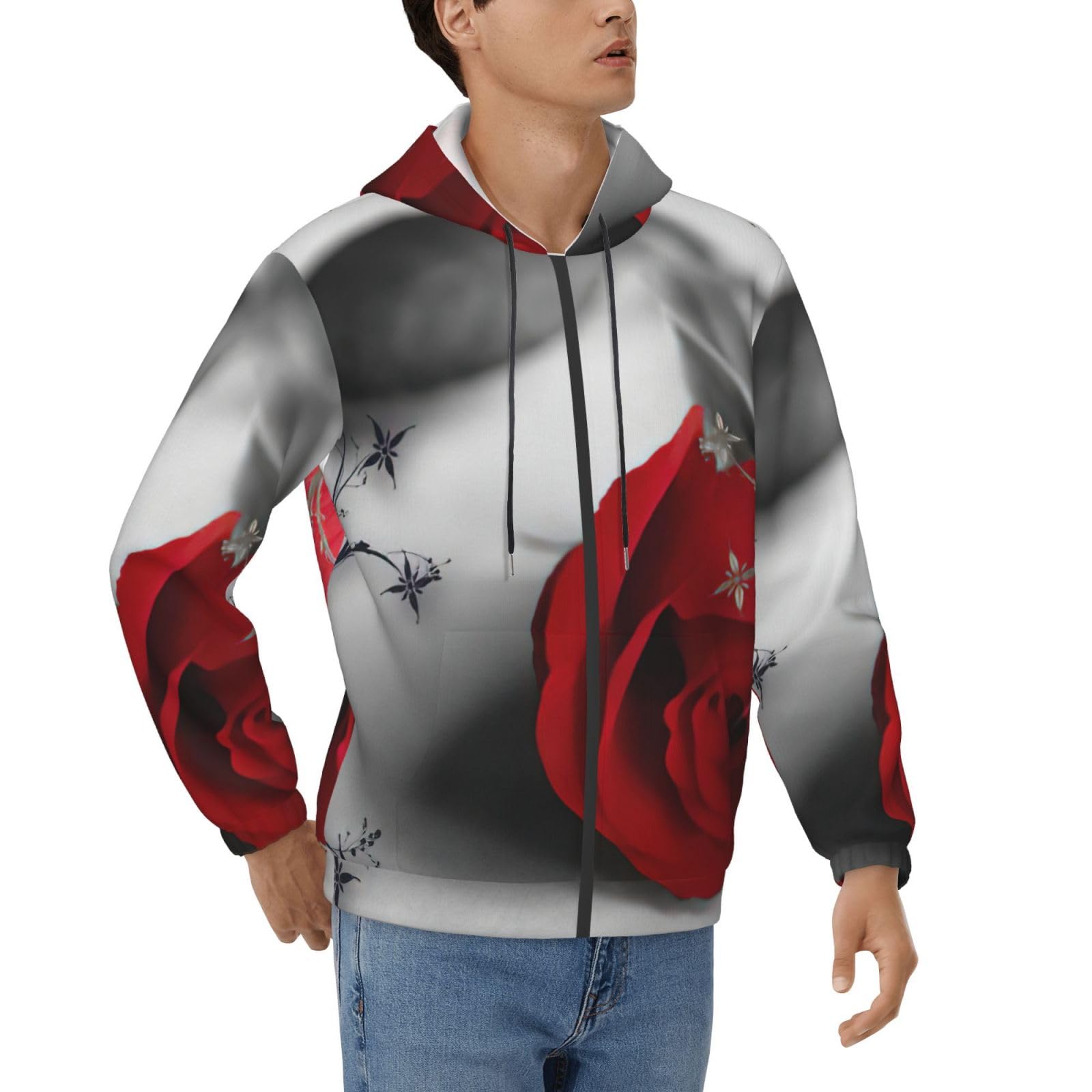 Sweat à capuche rose rouge pour homme pull décontracté d'automne et d'hiver - 8