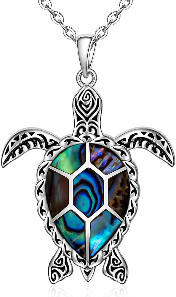 Sea Turtle Necklace Turtle Necklaces for Women Mom Abalone Pendant Sterling Silver Mother Daughter Wave Holiday Gifts