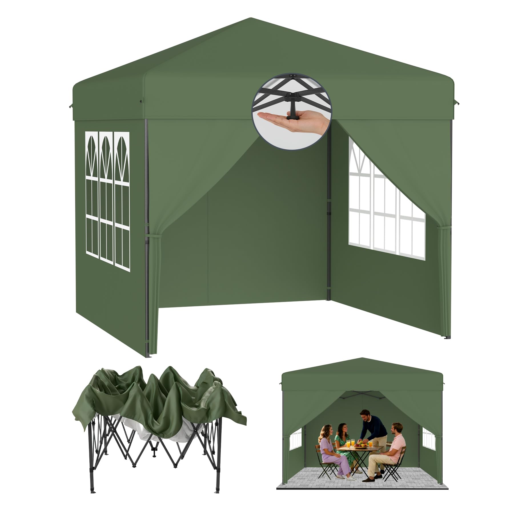 ACXIN Gazebo 2,5 x 2,5 m tenda pop-up pieghevole con 3 livelli di altezza regolabile, tenda per feste con tetto argento-Oxford, gazebo da giardino con corde picchetti e borsa per il trasporto (verde