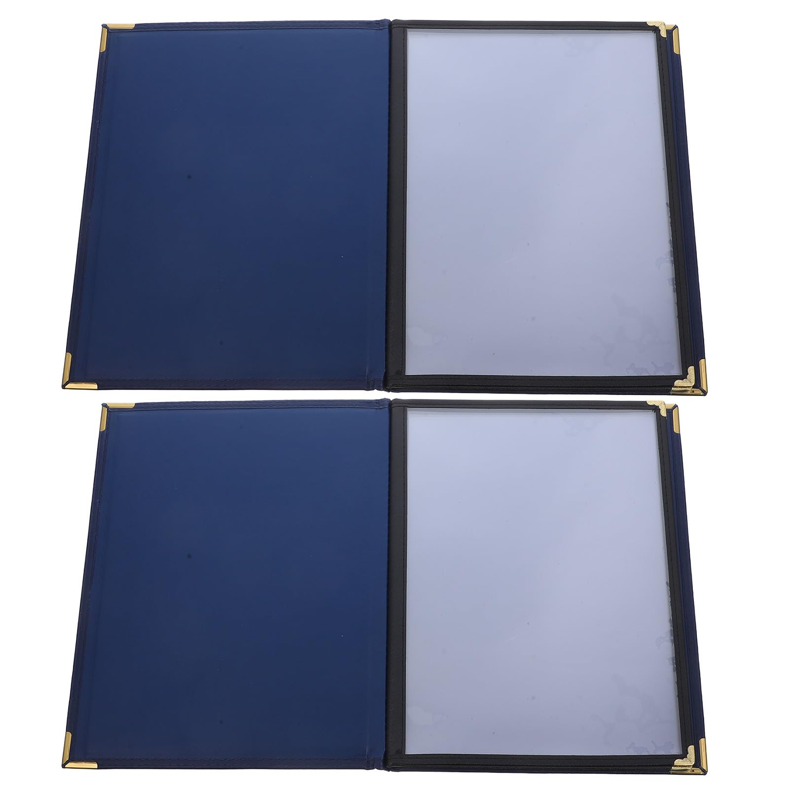STOBAZA Carpeta para Menú Restaurante 2 Unidades A4 4 Páginas 8 Caras Pu Azul Transparente Portamenús para Bar Cafetería con Fundas Resistentes y Acceso Rápido