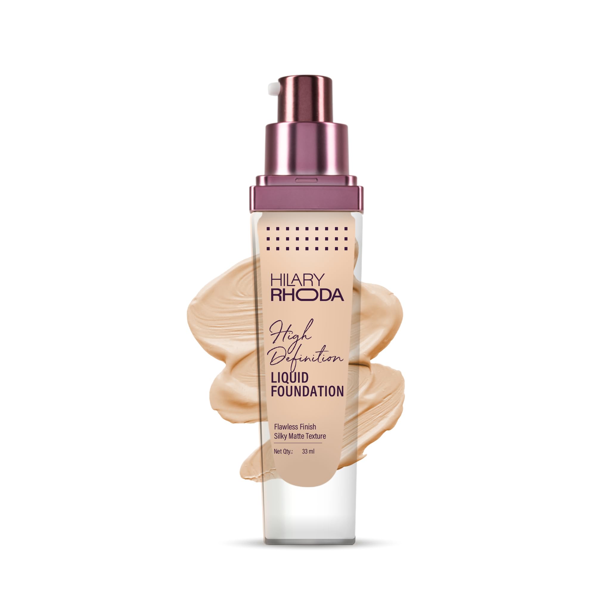 Hilary Rhoda High Definition Liquid Foundation | Hides Pores & Blemishes | HD Foundation For All Skin Types | Blendable Formula | Matte & Natural Finish |High Coverage | 33ml (Nude Beige| Shade 04)-image-43