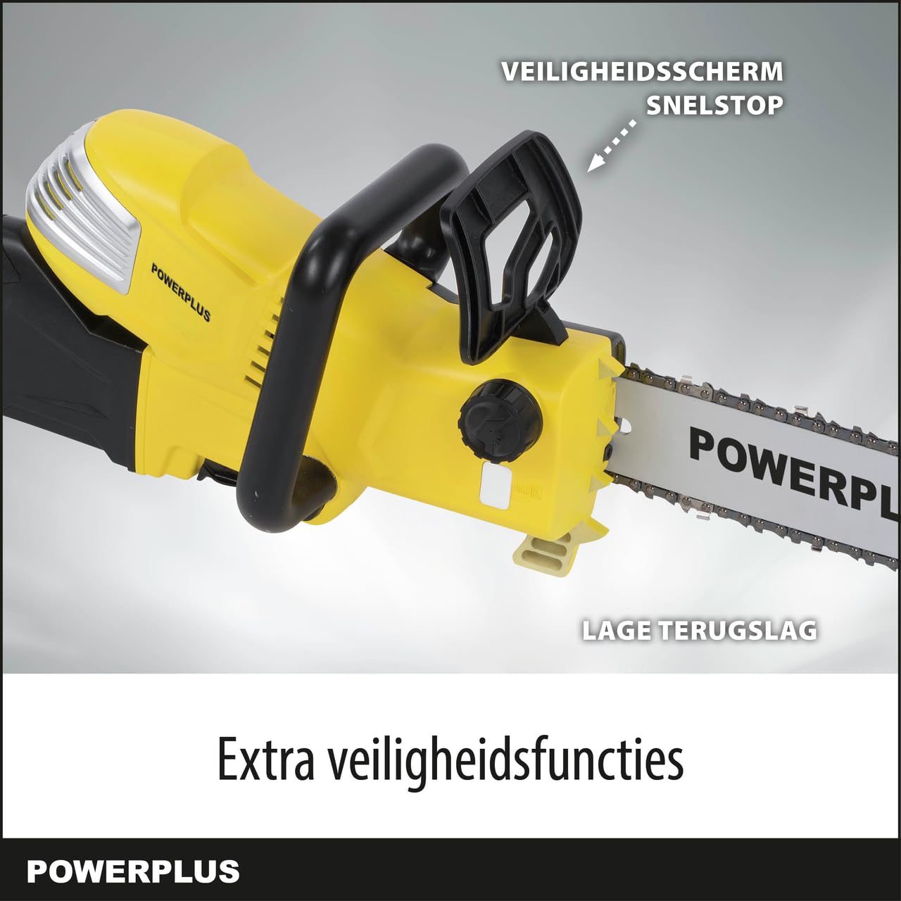 Powerplus piła łańcuchowa elektryczna POWXG1032 z olejem smarowym do łańcuchów i automatycznym smarowaniem łańcuchów – moc 900 W i długość miecza 300 mm – w zestawie: 1 x łańcuch i 1 x miecz
