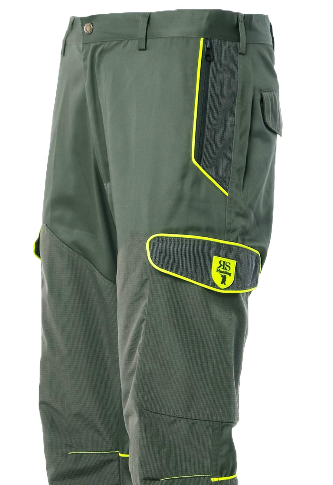 fratelliditalia.org Pantalone Uomo Caccia antistrappo 6 Tasche con Rivestimento in Tessuto Tecnico Verde con Profili Arancioni Alta visibilita dalla 46 alla 60