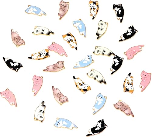 Miniatura 3 de Honbay 30 dijes de gato de aleación esmaltada para aretes, collares, pulseras, llaveros, joyería y manualidades (6 colores)