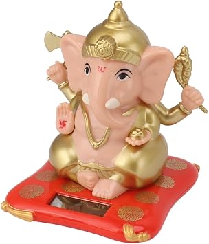 Ganesha Elephant God Solar Powered Indian Idol Figurine for Car Dashboard Home Decor Crafts Fleshcolor