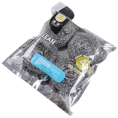 JYYUINX Stainless Steel Scouring Pad 4 Pieces, Improved Steel Wool Scrubber, High Quality Stainless Steel Scouring Spiral for Kitchen, Pots, Pans & Grill, Hard Cleaning