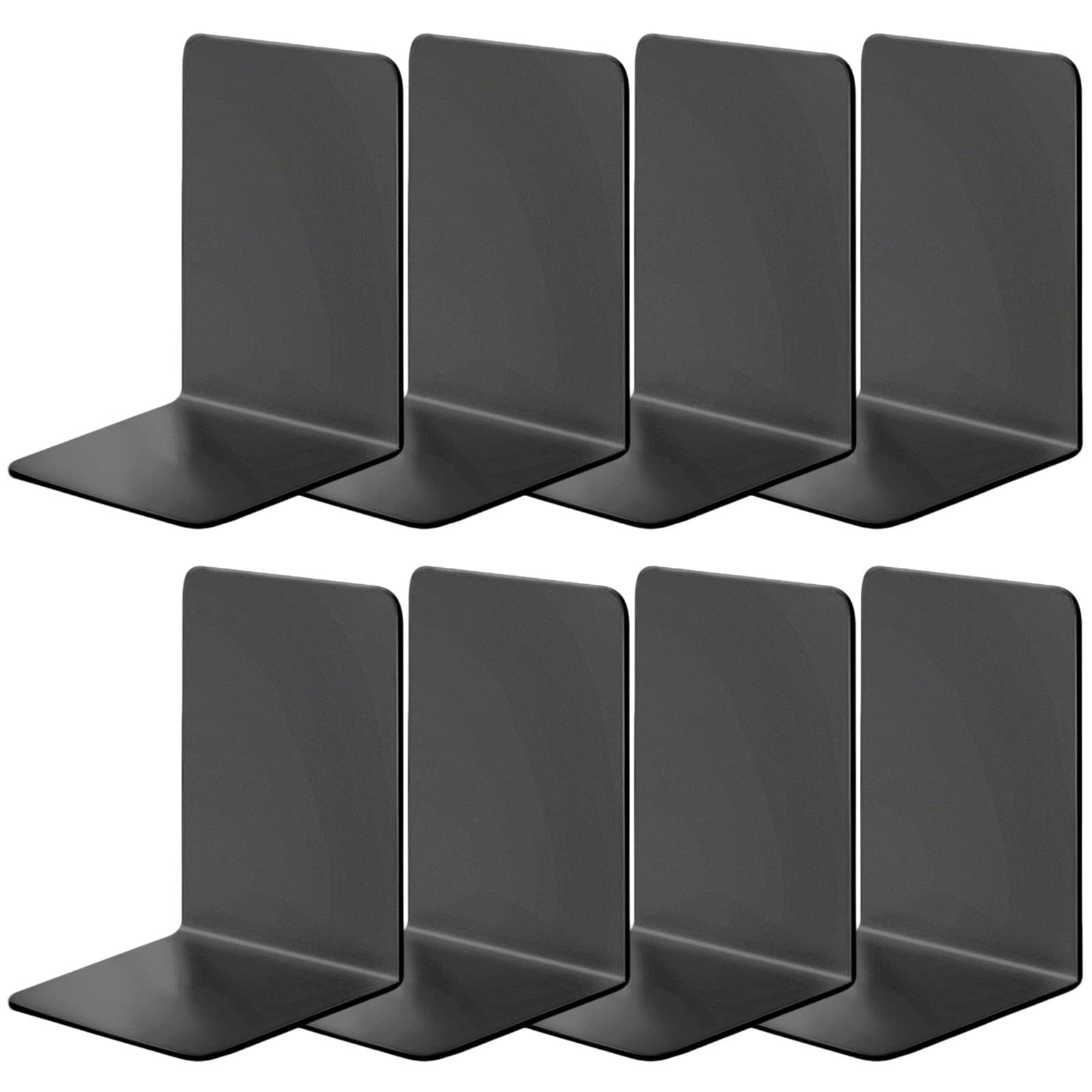 8 STK. Metall-Buchstützen, 17 x 11,9 cm, mit 11,8 cm Basis, Buchenden für Regale, Schwarze Buchstützen aus Metall für Büro und Zuhause