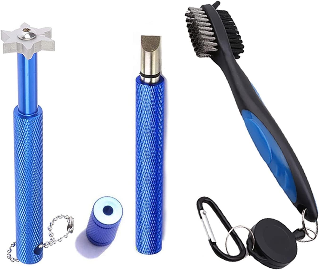 THE WHITE SHOP Golf Clean Tool Set, Retractable Golf Club Brush and 2 Golf Club Groove Sharpener for U & V-Grooves, Portable Golf Brush Tool Kits for All Golf Irons for Man (Color : Blue)