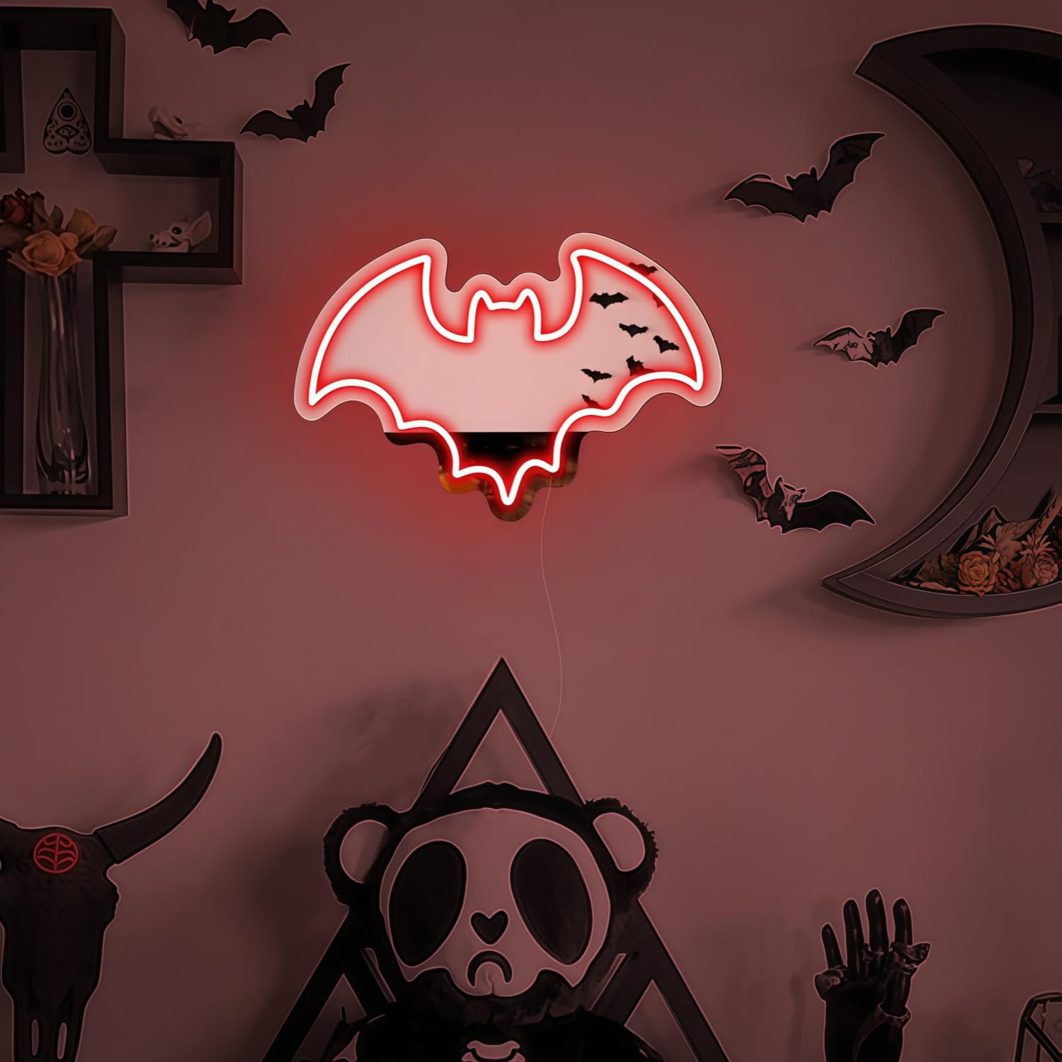 Maimeili LED Mirror Neon Lights Dressing Up Mirror Cat/Shine Heart/Bat/Butterfly Shape Neon Signs Modern Home Girl Room Bathroom Salon Wall Art Decor Gift For Girlfriend USB Powered