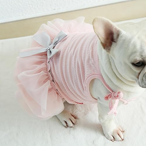 Miniatura 7 de Moorfowl Vestido tutú rosa de princesa Bulldog Francés, chaleco de verano, falda de gasa para perrito, Pug Corgi, vestido de tul con lazo, trajes de