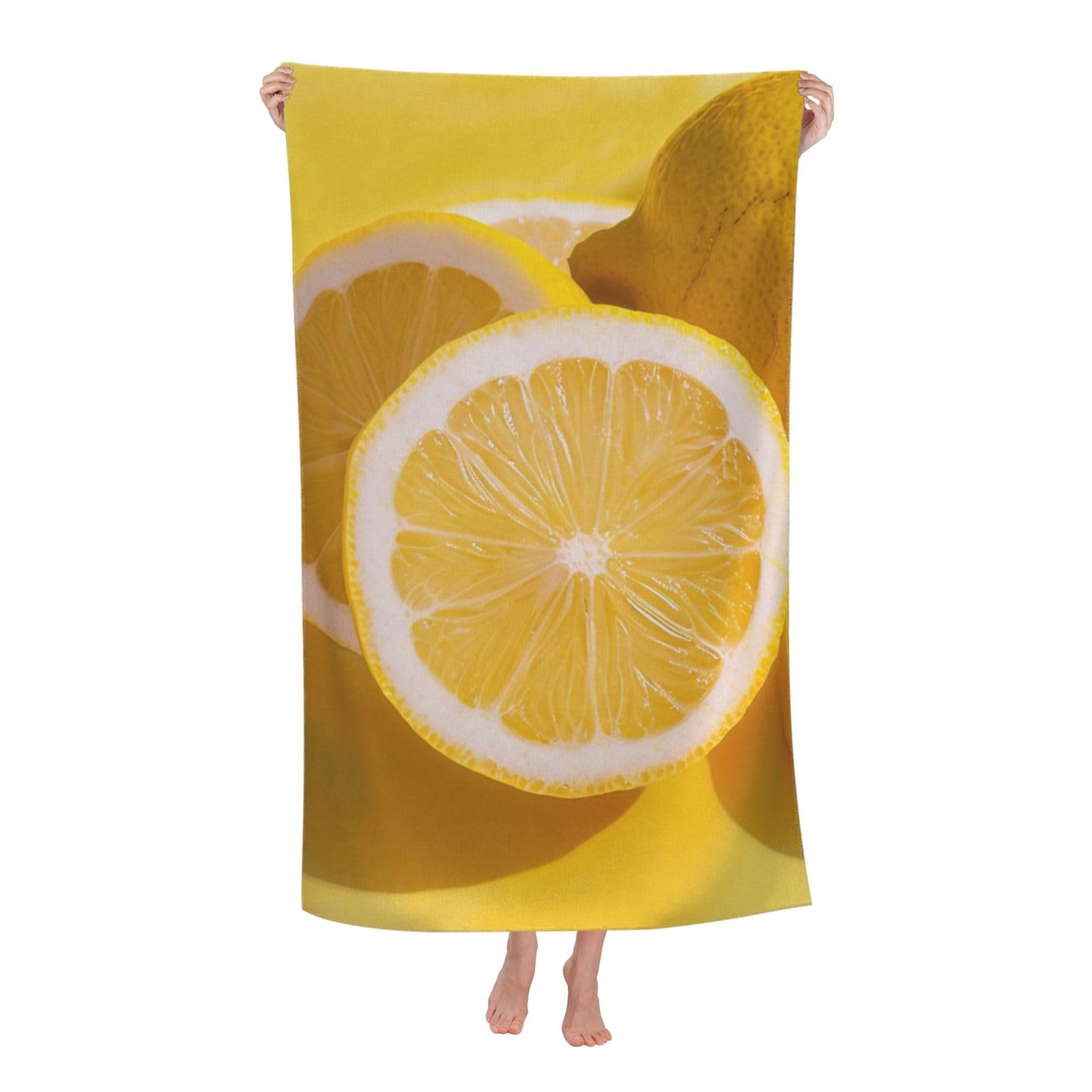 JKSEEPYN Yellow Lemon Printed Microfiber Bath Towel 80x130 CM Absorbent Beach Towels for Bathroom, Beach, Pool, Gym, Spa