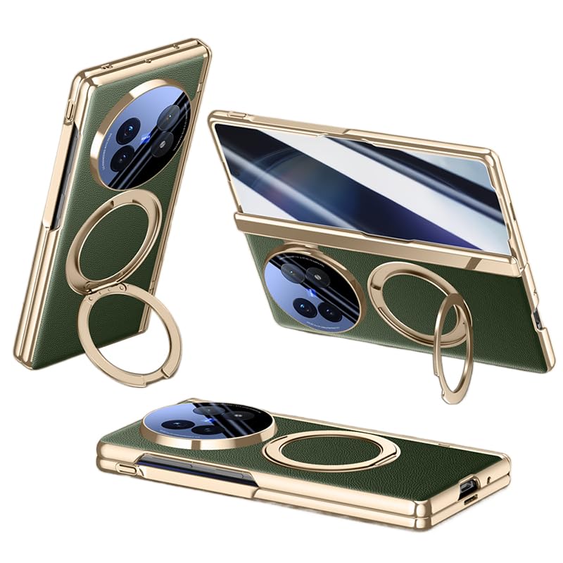 Étui magnétique pour Vivo X Fold 5 en cuir vert avec film de confidentialité intégré