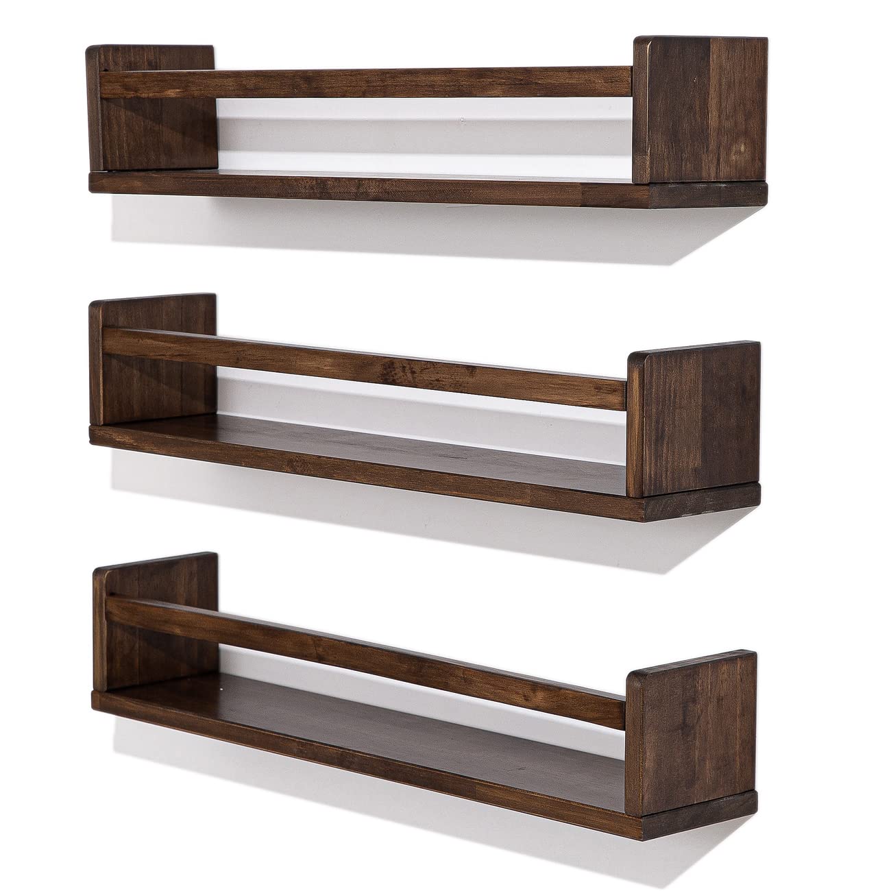 AZSKY Nursery Room Shelves Bookshelf Toddler Book Shelves Deep Walnut Wood Wall Shelves Toys Display Organizer Wall Storage Shelves for Room Decor,Spice Rack Organizer for Kitchen Set of 3