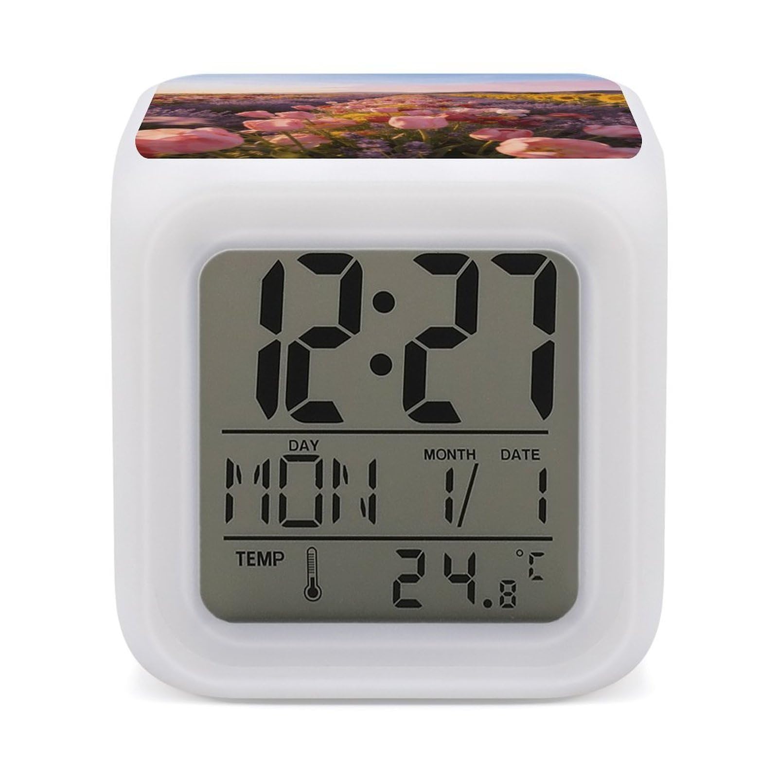 LZQPOEAS The Ginger Lily Beneath The Windmill Alarm Clock with 7 Color Changing Nightlight for Bedroom Calendar Temperature Display Wake Up Digital Clock Small Desk Clocks for Heavy Sleepers Adults